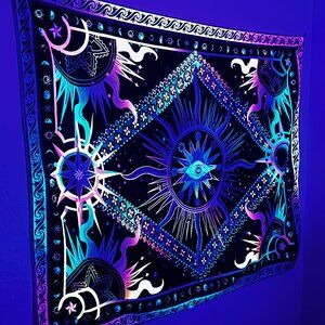 Pyramid eye day and night astrology blacklight tapestry wall decor hanging